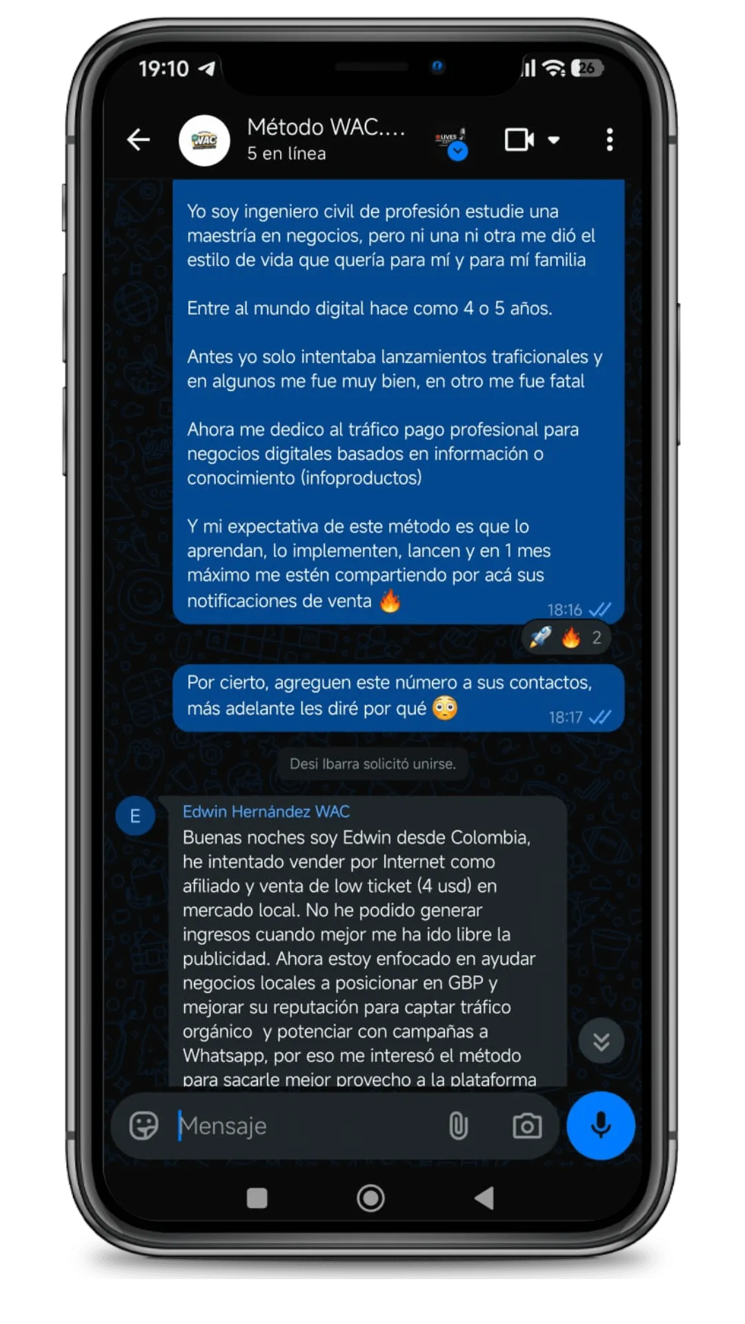 Comunidad de alumnos del Método WAC en WhatsApp