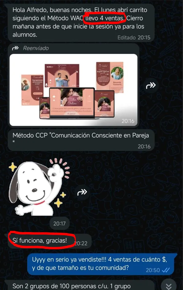 Conversación de venta en WhatsApp — resultado real