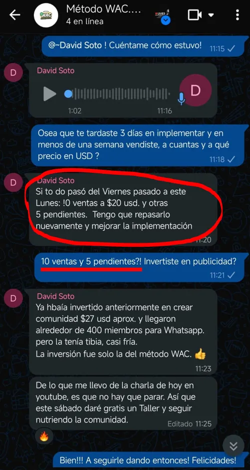 Conversación de venta en WhatsApp — resultado real
